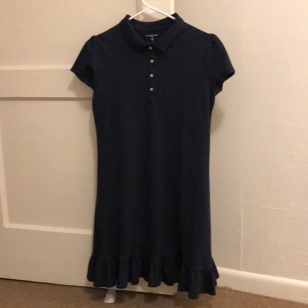 Girls Land’s End navy polo dress with ruffle